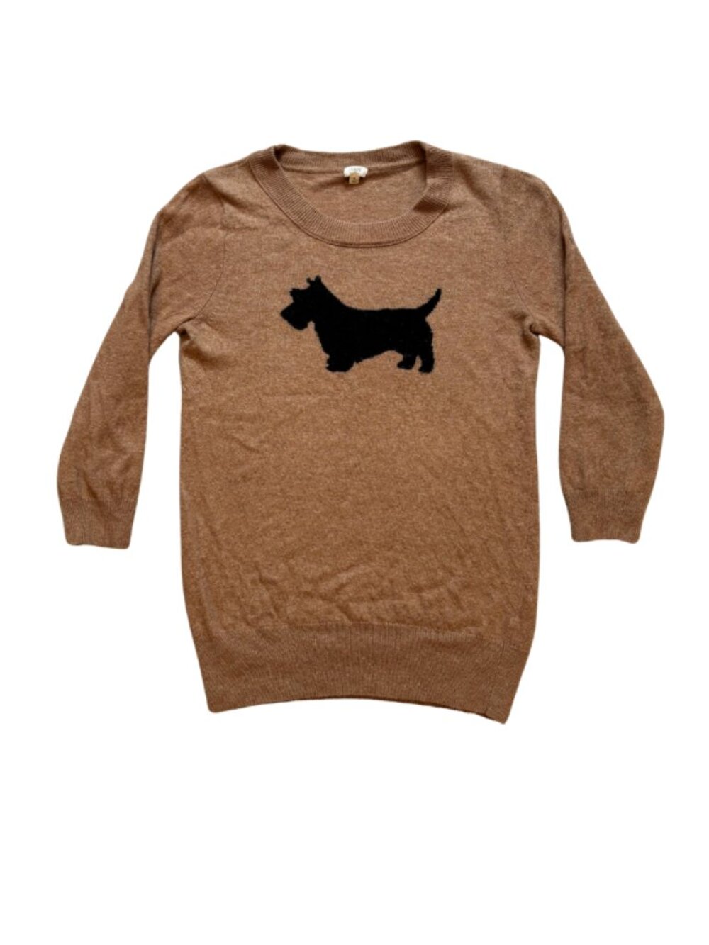 J.Crew Scottie Dog Sweater Camel Brown Intarsia Knit Small